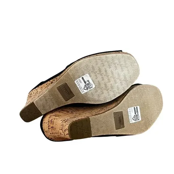 TOMS Black Canvas Peep Toe Cork Wedges NWOB | 7 - Picture 5 of 5